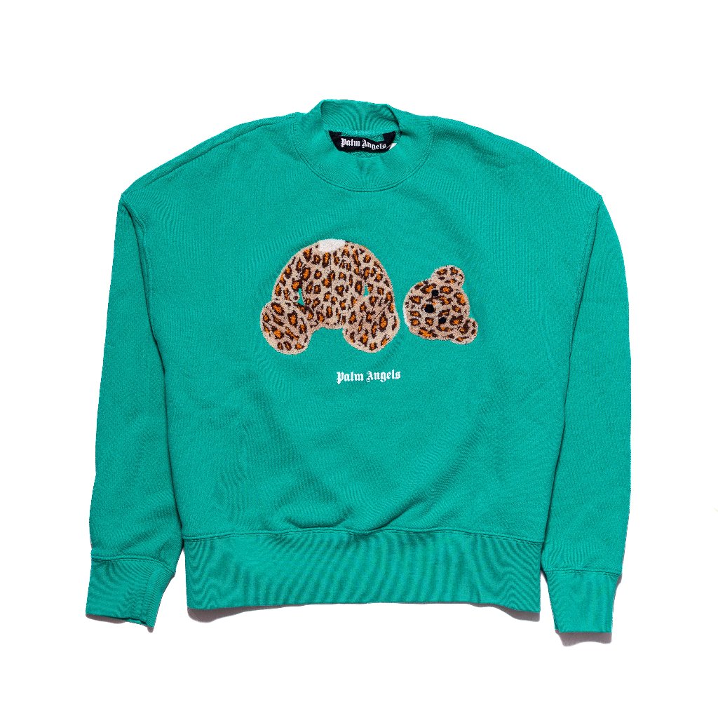 Palm Angels Teddy Bear-Print Cotton Sweatshirt Green